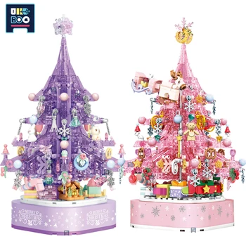 Crăciun Copac de Cristal de Rotație Cutie de Muzică Serie de Blocuri de BRICOLAJ Moș Crăciun Xmas Decor Cărămizi Jucarii pentru Copii Cadouri - Imagine 1  