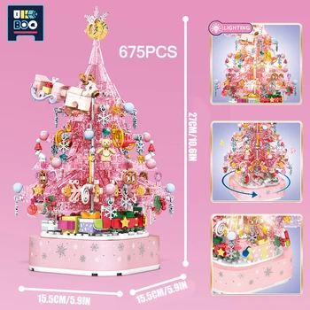 Crăciun Copac de Cristal de Rotație Cutie de Muzică Serie de Blocuri de BRICOLAJ Moș Crăciun Xmas Decor Cărămizi Jucarii pentru Copii Cadouri - Imagine 2  