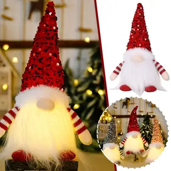 Crăciun Sequin fără Chip Gnome Papusa LED-uri Stralucitoare de Crăciun de Crăciun Pandantiv Consumabile Cadouri Decor Acasă 2024 Anul Nou Copac W L7D3 - Imagine 2  