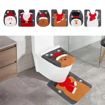 Crăciun Toaletă Acoperiți de Zăpadă 2 buc Covoraș de Baie Set Ren Capacul de Toaletă Și Covor Santa Toaletă Acoperire Pentru Cadou de Crăciun - Imagine 2  