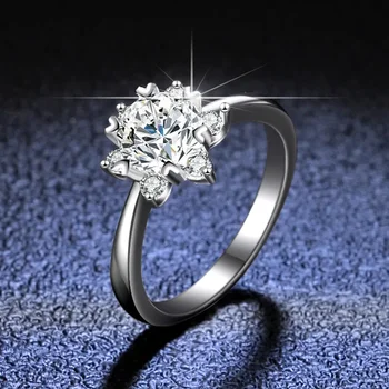 Cu Acreditările D Culoare Moissanite Diamant Inel de Floarea-soarelui Femei de Lux PT950 Platinum Trupa de Nunta Bijuterii Fine Pentru Femei - Imagine 1  