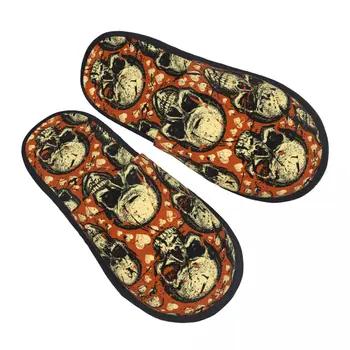 Cu Blană Papuci De Casă Sinistru Cranii Și Inimile Drăguț Deget De La Picior Deschis De Pluș Spuma Slide Papuci De Iarnă Pantofi De Interior - Imagine 2  
