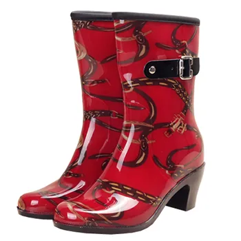 Cu toc înalt Cizme de Ploaie În Tub cu Fermoar Lateral Poate Adăuga Cașmir Femei Cizme de Ploaie Femei Pantofi de Cauciuc cu Apă Cizme Pantofi de Moda - Imagine 1  