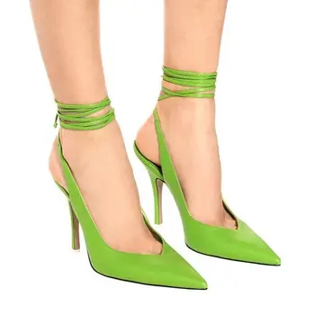 Cu toc înalt de moda ascuțite toe strappy catwalk sexy pompe stilet plus-size mătase doamnelor pantofi mov rosu verde negru-roz - Imagine 2  