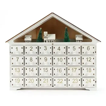 De crăciun, Casa de Lemn Advent Calendar 2023 cu Lumini LED 24 De Sertare de Depozitare & 24 Zi Calendar Numărătoarea inversă de Crăciun Decorare - Imagine 2  