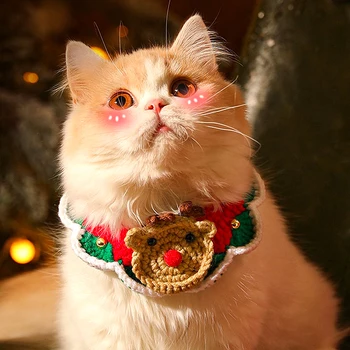 De Crăciun, De Anul Nou Bowknot Bell Companie Bavete Tricotate Guler Pentru Animale De Companie Esarfa Accesorii De Craciun Gât Curea De Crăciun Costum - Imagine 2  