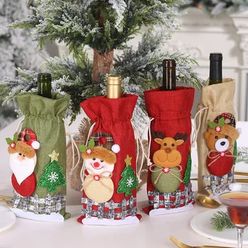 De Crăciun, Lenjerie De Sticla De Vin Set Papusa Drăguț Sampanie Sticla De Vin Roșu De Masă Accesorii Pentru Aranjamente Decor De Crăciun Consumabile - Imagine 1  