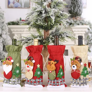 De Crăciun, Lenjerie De Sticla De Vin Set Papusa Drăguț Sampanie Sticla De Vin Roșu De Masă Accesorii Pentru Aranjamente Decor De Crăciun Consumabile - Imagine 2  