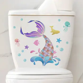 De înaltă calitate din Pvc Toaletă Autocolante Colorate Coadă de Pește Toaletă Autocolante Coaja Ușor de Îndepărtat Baie Decalcomanii pentru Decor Acasă - Imagine 2  