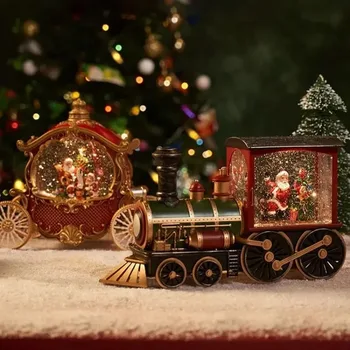 Decoratiuni De Craciun Fermecător Umplut Cu Apă Tren De Crăciun Ornamente Cu Lumini Led-Uri Adorabil Om De Zăpadă Moș Crăciun Desktop 2023 - Imagine 1  