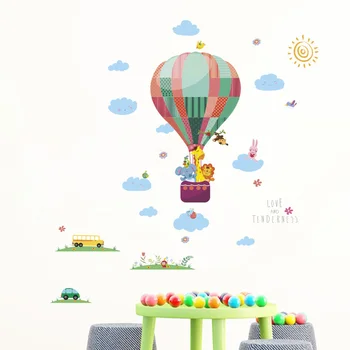 Desene animate cu Balonul cu Aer Cald Animale Autocolante de Perete Pentru Camera Copiilor Dormitor Fundal Decor Decalcomanii Pepinieră Decor Tapet - Imagine 1  