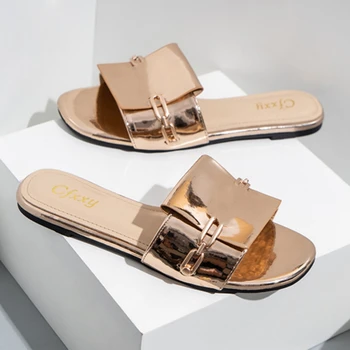 Designer de Pantofi de Lux Cataramă de Metal Nou În Vara Brand de Lux de Înaltă Calitate Pantofi PVC Elegant Fanshion Low-Toc Pantofi Plat pentru Femei - Imagine 2  