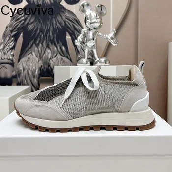 Designer Respirabil Platforma Pantofi Plat Pentru Femei Cu Talpă Tricotate Marca Adidași Dantela-Up Casual Pantofi Pentru Femeie - Imagine 1  