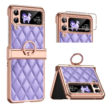 Diamant Mic Parfum Inel din Piele de Caz Pentru Samsung Galaxy Z Flip 4 5G Capac Rabatabil Balama Capac rezistent la Șocuri Pentru Flip4 Minunat - Imagine 1  