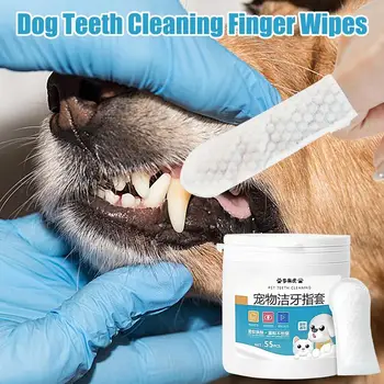 Dinți de câine Servetele 55pcs Câine Orală Curățare Tampoane Degetul Periuta de dinti Practice Și Igienice Pet Ureche Și Dinți, Șervețele de Curățare - Imagine 2  