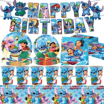 Disney Lilo&Stitch Tacamuri Consumabile Partid Ziua de nastere Copil Baloane DIY Fondul Cana Farfurie cu Șervețel de Partid Decor Baby shower Cadou Geanta - Imagine 1  
