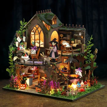 DIY Magie Casa din Lemn Asamblate Cabana casă de Păpuși în Miniatură, Cu Mobilier Kit de Jucarii pentru Copii Fata de Crăciun Cadou de Casa - Imagine 1  
