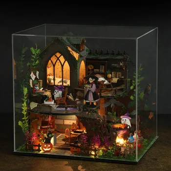 DIY Magie Casa din Lemn Asamblate Cabana casă de Păpuși în Miniatură, Cu Mobilier Kit de Jucarii pentru Copii Fata de Crăciun Cadou de Casa - Imagine 2  