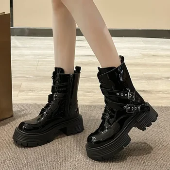 Doamnelor Pantofi 2023 Fierbinte de Vânzare Încrucișată legat Cizme pentru Femei de Moda Catarama Cizme Moderne pentru Femei New Side Zip Mid-Calf Pantofi de sex Feminin - Imagine 1  