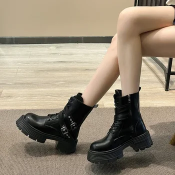 Doamnelor Pantofi 2023 Fierbinte de Vânzare Încrucișată legat Cizme pentru Femei de Moda Catarama Cizme Moderne pentru Femei New Side Zip Mid-Calf Pantofi de sex Feminin - Imagine 2  