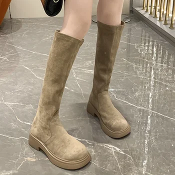 Doamnelor Pantofi de Moda de Vânzare cu Maneci pentru Femei Cizme de Iarna Rotund Deget de la picior Solid de Înaltă Tub Rădăcină Pătrată Cizme de Moda Zapatos De Mujer - Imagine 1  