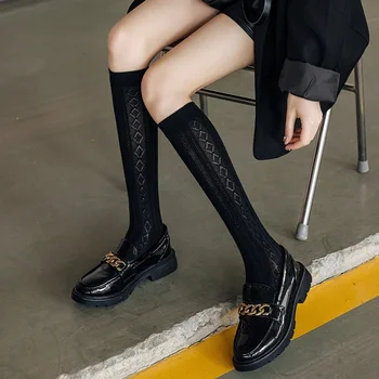 Elevii de Liceu Ciorapi Japonia Stil Șosete Lungi Alb Negru Vară Subțire Plasă de Femeie Sosete JK Costume Fete Genunchi Șosete Mari - Imagine 1  