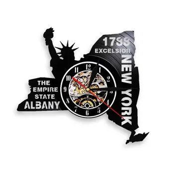 Empire state Albany Excelsior New York Ceas de Perete cu Design Modern Vinil LP Înregistrare 3D Ceas de Perete Ceasuri Decor Agățat - Imagine 1  