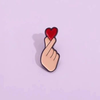 En-Gros De Mână Drăguț Gest Inima Email Ace De Desene Animate Personalizate Simplu Cu Degetul Inima Broșe Insigne De Rever Pe Rucsac Cadouri Bijuterii - Imagine 1  