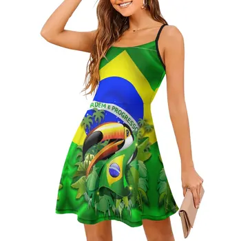 Exotice, Haine de Femeie Suspensor Rochie Toco Toucan pe Brazilia Flag Femei Sling Rochie Grafica Cool Cocktail-uri Casual - Imagine 1  