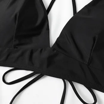 Exploziv Negru Nou Single de Top Europene și Americane de Moda Sexy Split Culoare Solidă de costume de Baie Halter Bikini - Imagine 2  