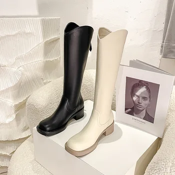 Facultatea de Cizme cu Toc pentru Femei Pantofi de Cauciuc Ploaie de Cusut de Bază PU Copita Femei Cizme de Cauciuc de Ploaie Med PU Cusut de Bază Copita - Imagine 2  