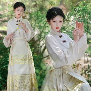 Fata De Cal Fusta Hanfu Femei Chineză Tradițională Epocă Hanfu Pliuri Fusta Camasa+Alb Rosu Albastru Fusta Seturi De Moda Hanfu - Imagine 1  