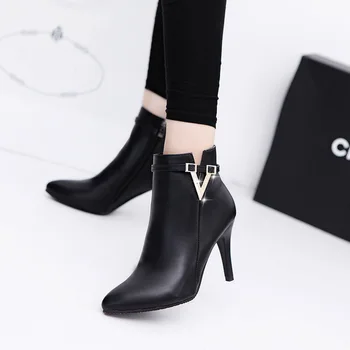 Femei Cizme de Toamna, Pantofi de Lux, Designer de Încălțăminte de Iarnă Cizme-Femei cu Fermoar Rock cu Toc de Cauciuc Moda Ascuțite 2023 Glezna - Imagine 2  