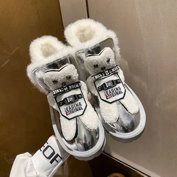 Femei Cizme de Zăpadă Drăguț Pantofi pentru Femei de Argint Gyaru Elegant cu Mediu Tocuri Kawaii Miel Anti-Alunecare, Y2k Mini Comfrtable de Pluș Pu - Imagine 1  