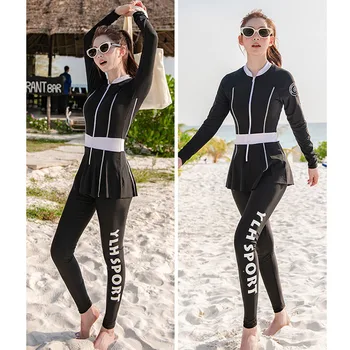 Femei Corp Plin de costume de Baie Rash Guard Două Piese Maneca Lunga Picior Lung Costume de baie cu Soare UV Protectie Swimdress Rashguards - Imagine 1  