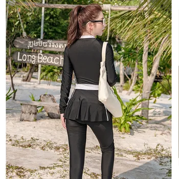Femei Corp Plin de costume de Baie Rash Guard Două Piese Maneca Lunga Picior Lung Costume de baie cu Soare UV Protectie Swimdress Rashguards - Imagine 2  
