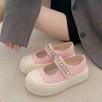 Femei Panza Pantofi de Culoare Solidă Gros 2023 Noua Moda Primavara si Toamna Subțire Slip-on Drăguț Strălucitoare Offwhite Pantofi - Imagine 1  