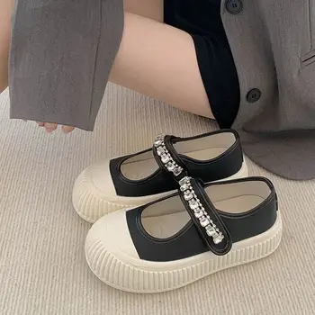 Femei Panza Pantofi de Culoare Solidă Gros 2023 Noua Moda Primavara si Toamna Subțire Slip-on Drăguț Strălucitoare Offwhite Pantofi - Imagine 2  