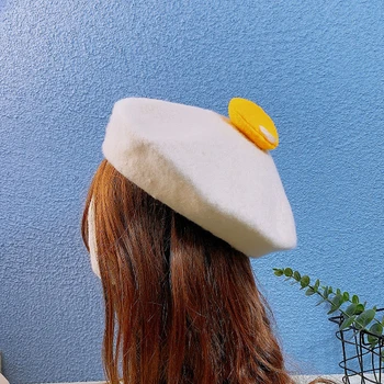 Femei Pălării Drăguț Galbenus de Handmade Lână Simțit Pictor Creator Părinte-copil Pălărie Drăguț copil Copil Ou Fiert Bereta de Moda Doamnelor Capac - Imagine 1  