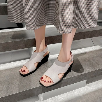 Femei Sandale 2023 Vară Pană Călcâi Elastic Doamnelor Sandale cu talpi Groase de Moda Casual, Pantofi Deschise de Stol Catarama Sandale - Imagine 2  
