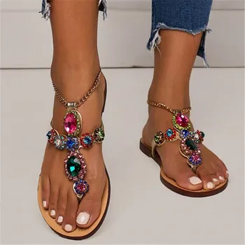 Femei Sandale lanț de Pietre Pantofi de Vara pentru Femeie Beach Sandale Plate de Dimensiuni Plus Flip Flop Ladies Fund Moale Papuci de sex Feminin - Imagine 1  