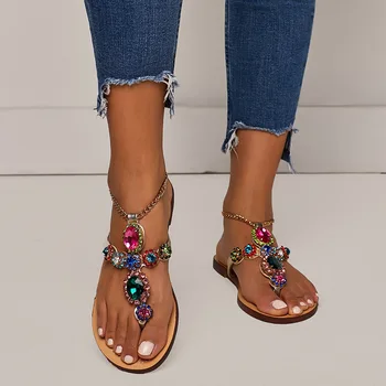 Femei Sandale lanț de Pietre Pantofi de Vara pentru Femeie Beach Sandale Plate de Dimensiuni Plus Flip Flop Ladies Fund Moale Papuci de sex Feminin - Imagine 2  