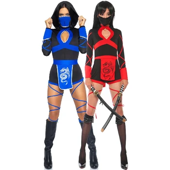 Femei Sexy Costum Ninja Anime Dragon Ninja Samurai Cosplay-O bucată de Îmbrăcăminte Salopeta Uniforma Sexy Costum de Halloween pentru Adulți de sex Feminin - Imagine 1  
