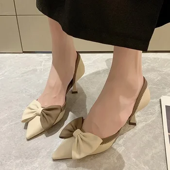 Femei Sexy Degetul Ascutit Pantofi 2024 Primăvară Mijlocul Tocuri Arcul De Pantofi Nou Brand De Designer Rochie Eleganta De Pantofi De Mică Adâncime Pompe Femme Diapozitive - Imagine 1  
