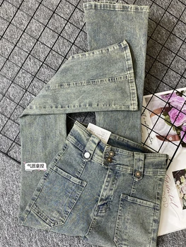 Femei Vintage Flare Jeans Harajuku Streetwear 2000 Estetice Supradimensionat de Înaltă Talie Pantaloni din Denim 90 Y2k Largi Largi Pantaloni de Cowboy - Imagine 1  