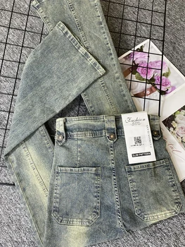 Femei Vintage Flare Jeans Harajuku Streetwear 2000 Estetice Supradimensionat de Înaltă Talie Pantaloni din Denim 90 Y2k Largi Largi Pantaloni de Cowboy - Imagine 2  