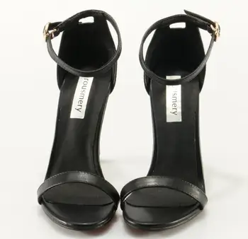 Femeile Design Clasic De O Curea Din Piele Neagra Cu Toc Sandale De Curea Glezna Cu Cataramă De Design Rousmery Sandale Pantofi Rochie - Imagine 2  