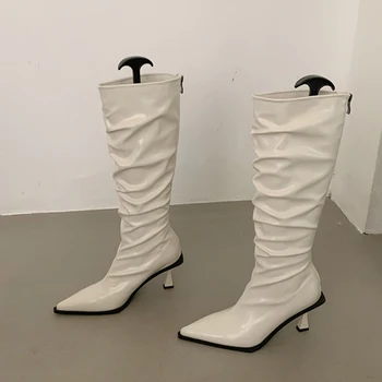 Fermoar Genunchi Ridicat Cizme Moderne Pentru Femei Pantofi De Sex Feminin, Moda Westen Cizme Lungi Pentru Femei 2023 Nou Tocuri Subtiri Încălțăminte Pantofi - Imagine 2  