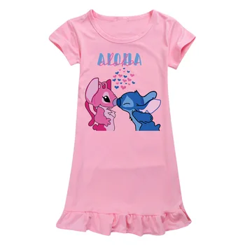 Fete noi cămașă de noapte din Bumbac Disney Stitch Dress Homewear pentru Copii Pijamale de Vara Copii Adolescenți SleepDress Copil Pijamale - Imagine 1  