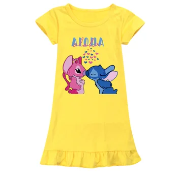 Fete noi cămașă de noapte din Bumbac Disney Stitch Dress Homewear pentru Copii Pijamale de Vara Copii Adolescenți SleepDress Copil Pijamale - Imagine 2  